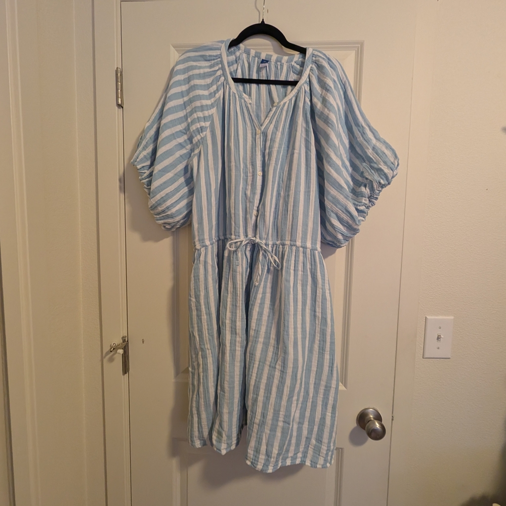 Old Navy Light Blue and White Striped Top